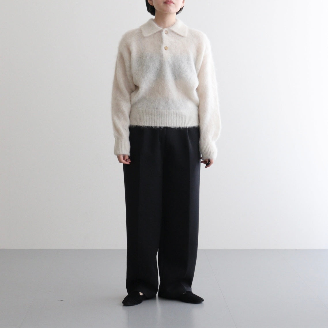 PURE MOHAIR SHAGGY POLO #IVORY [BN-25FL-053]