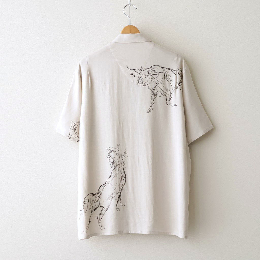 ORIGINAL PRINTED OPEN COLLAR SHIRTS (ANIMAL DRAWING) Short-sleeve #IVORY [261OJ-SH22]