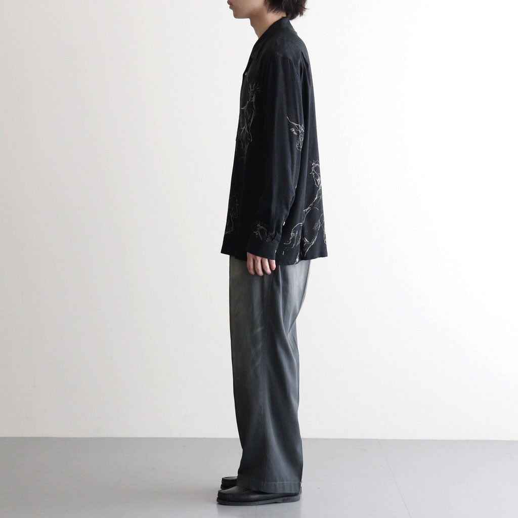 ORIGINAL PRINTED OPEN COLLAR SHIRTS (ANIMAL DRAWING) Long-sleeve #BLACK [261OJ-SH18]
