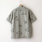ORIGINAL PRINTED OPEN COLLAR SHIRTS (Animal Drawing) Short-sleeve #CELADONN [251OJ-SH22]