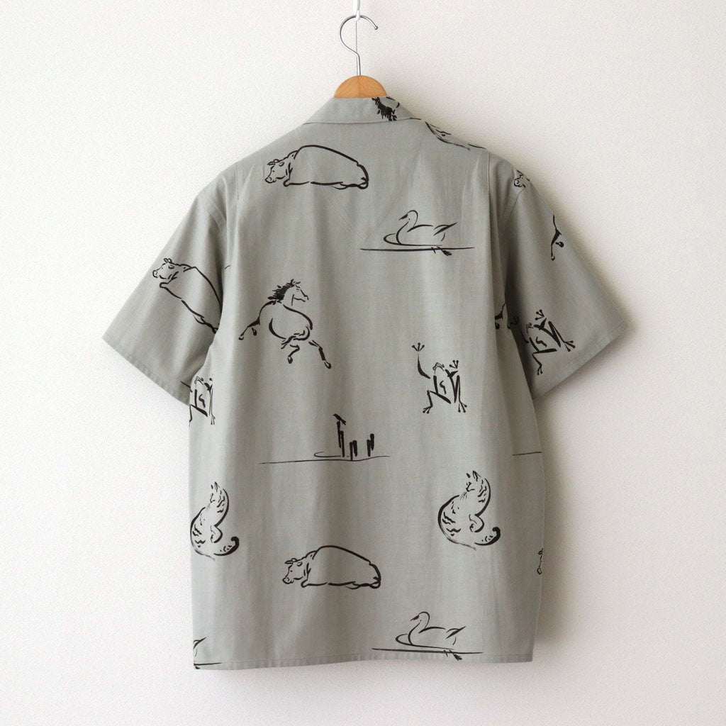 ORIGINAL PRINTED OPEN COLLAR SHIRTS (Animal Drawing) Short-sleeve #CELADONN [251OJ-SH22]