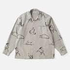 ORIGINAL PRINTED OPEN COLLAR SHIRTS (Animal Drawing) Long-sleeve #CELADONN [251OJ-SH18]