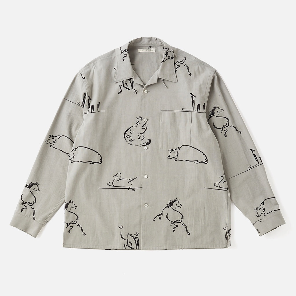 ORIGINAL PRINTED OPEN COLLAR SHIRTS (Animal Drawing) Long-sleeve #CELADONN [251OJ-SH18]