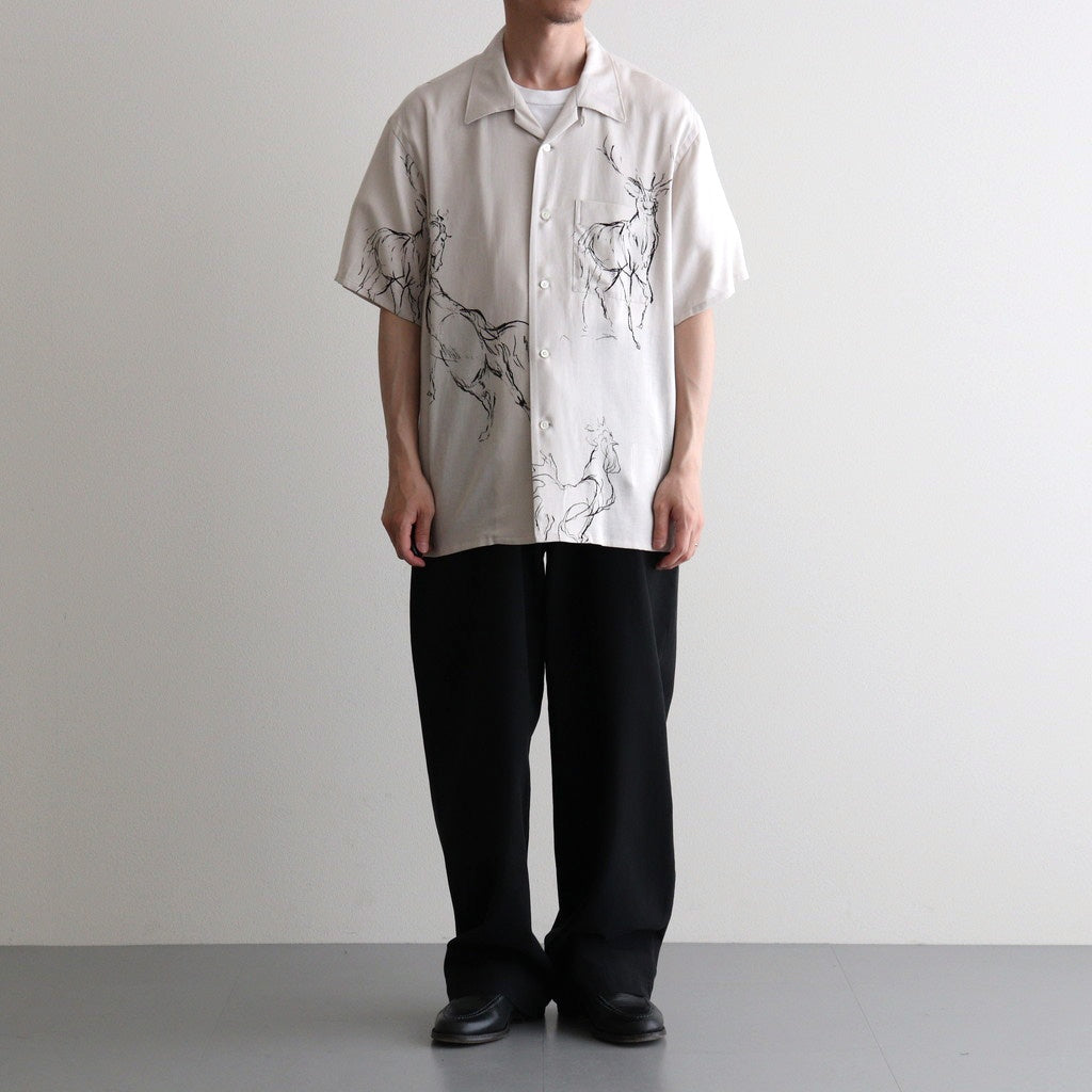 ORIGINAL PRINTED OPEN COLLAR SHIRTS (ANIMAL DRAWING) Short-sleeve #IVORY [261OJ-SH22]