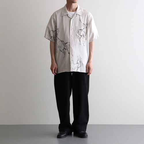 ORIGINAL PRINTED OPEN COLLAR SHIRTS (ANIMAL DRAWING) Short-sleeve #IVORY [261OJ-SH22]