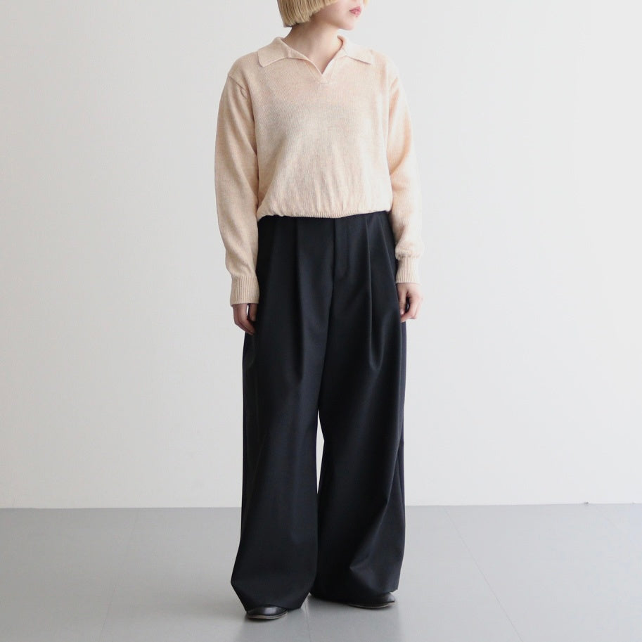 WASHED HIGH COUNT LINEN POLO SKIPPER #CREAM [BN-25SL-022]