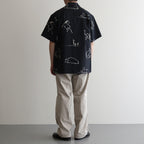 ORIGINAL PRINTED OPEN COLLAR SHIRTS (Animal Drawing) Short-sleeve #ONYX [251OJ-SH22]