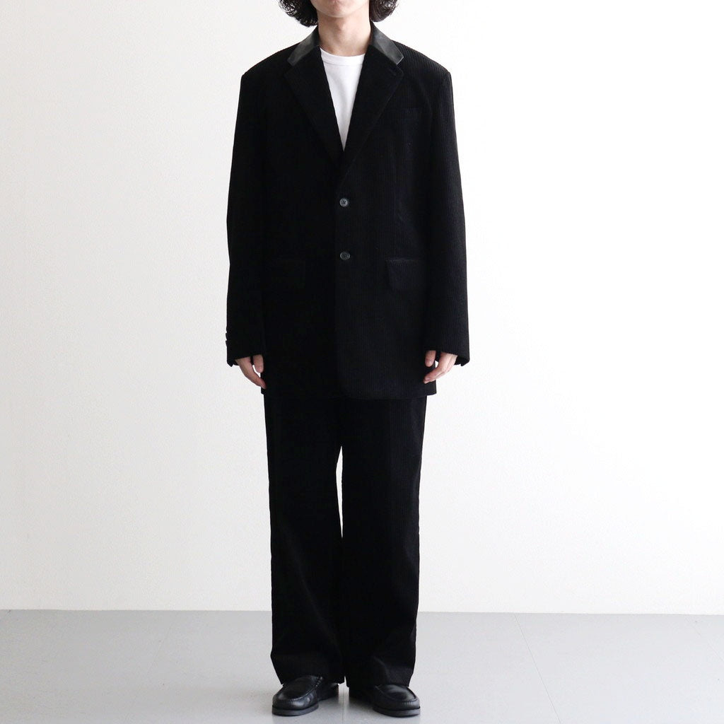 MIXED-WALE CORDUROY NOTUCK SLACKS #BLACK [26W-BIS-PT15]