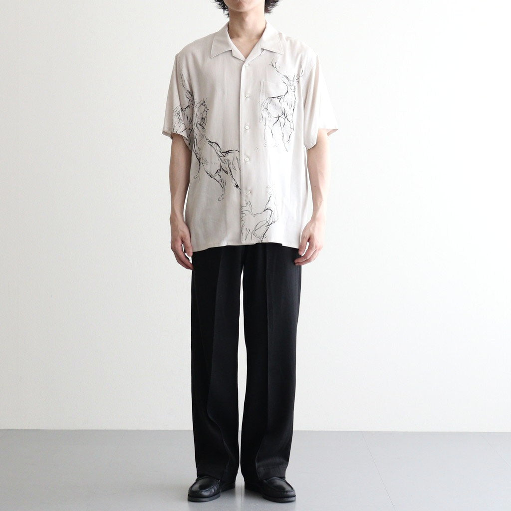 ORIGINAL PRINTED OPEN COLLAR SHIRTS (ANIMAL DRAWING) Short-sleeve #IVORY [261OJ-SH22]