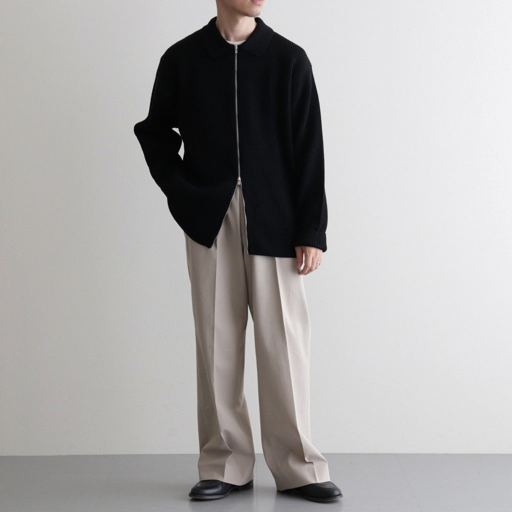 SOLID WOOL RIB POLO ZIP UP CARDIGAN #BLACK [BN-25FM-044] – Diffusion