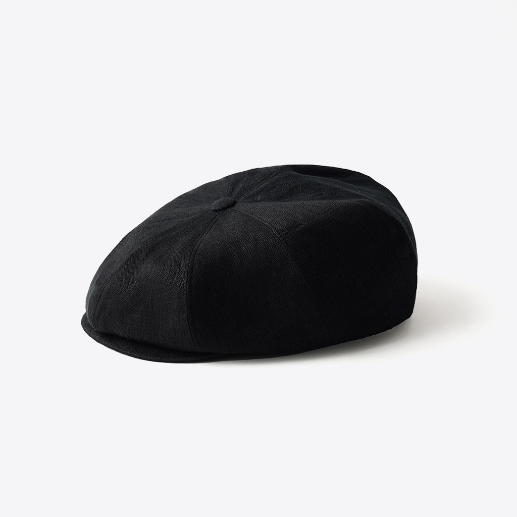 LINEN HERRINGBONE PEAKED CAP #BLACK [261OJ-HT02]