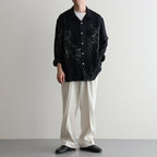 ORIGINAL PRINTED OPEN COLLAR SHIRTS (ANIMAL DRAWING) Long-sleeve #BLACK [261OJ-SH18]
