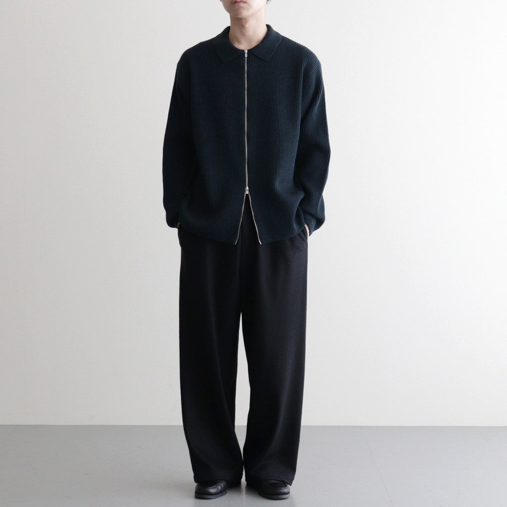 SOLID WOOL RIB POLO ZIP UP CARDIGAN #DARK GREEN×NAVY [BN-25FM-044]