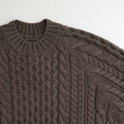 SOLID WOOL ARAN CREW NECK #GREIGE [BN-24FL-035]