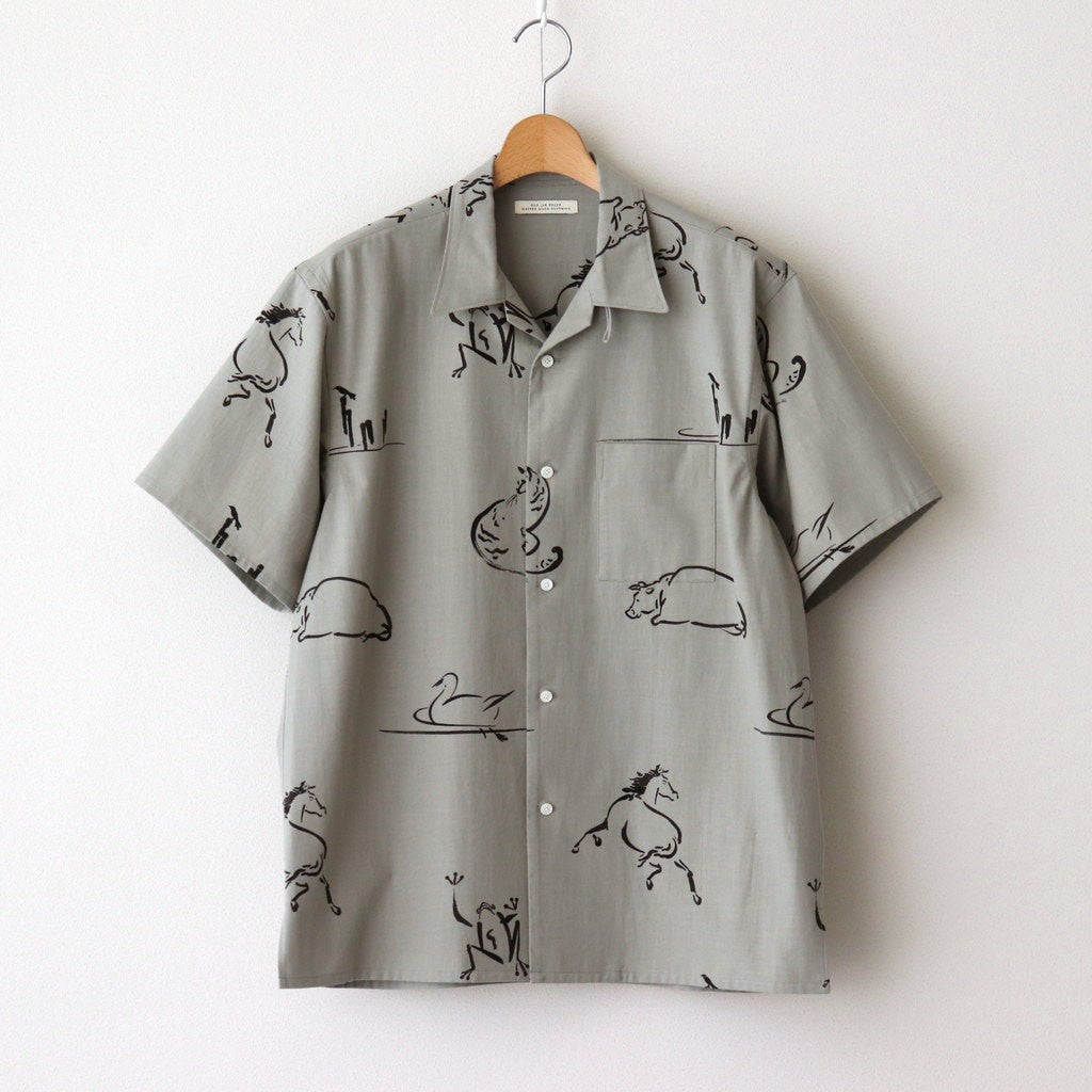 ORIGINAL PRINTED OPEN COLLAR SHIRTS (Animal Drawing) Short-sleeve #CELADONN [251OJ-SH22]
