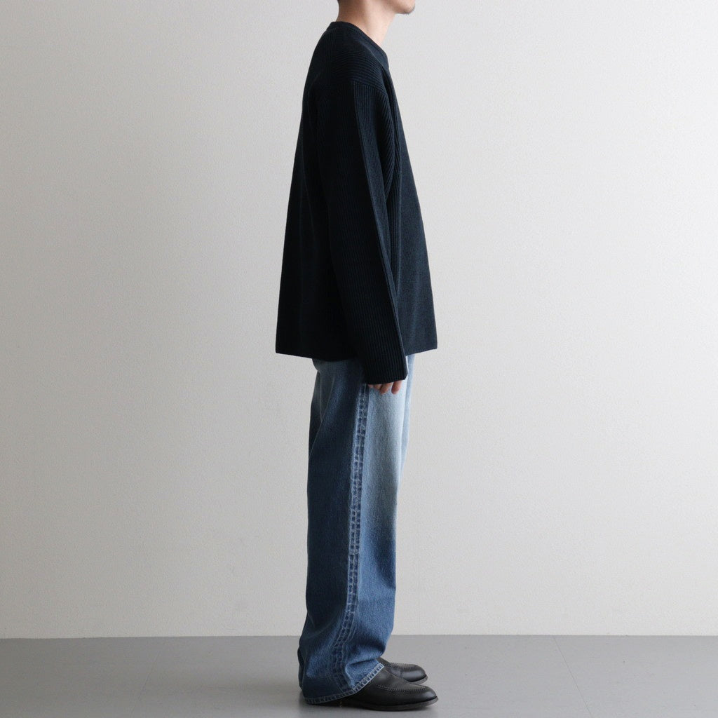 SOLID WOOL RIB CREW NECK #DARK GREEN×NAVY [BN-25FM-042]