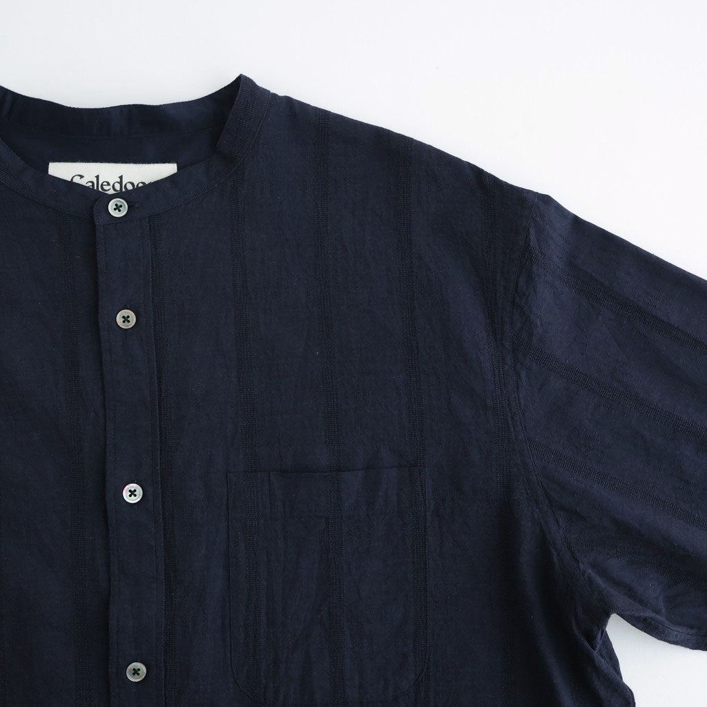 Grandad Collar Dobby Stripe Shirt #Navy [6061-1103]
