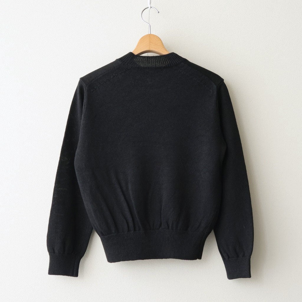 WASHED HIGH COUNT LINEN CREW NECK #BLACK [BN-26SL-013]