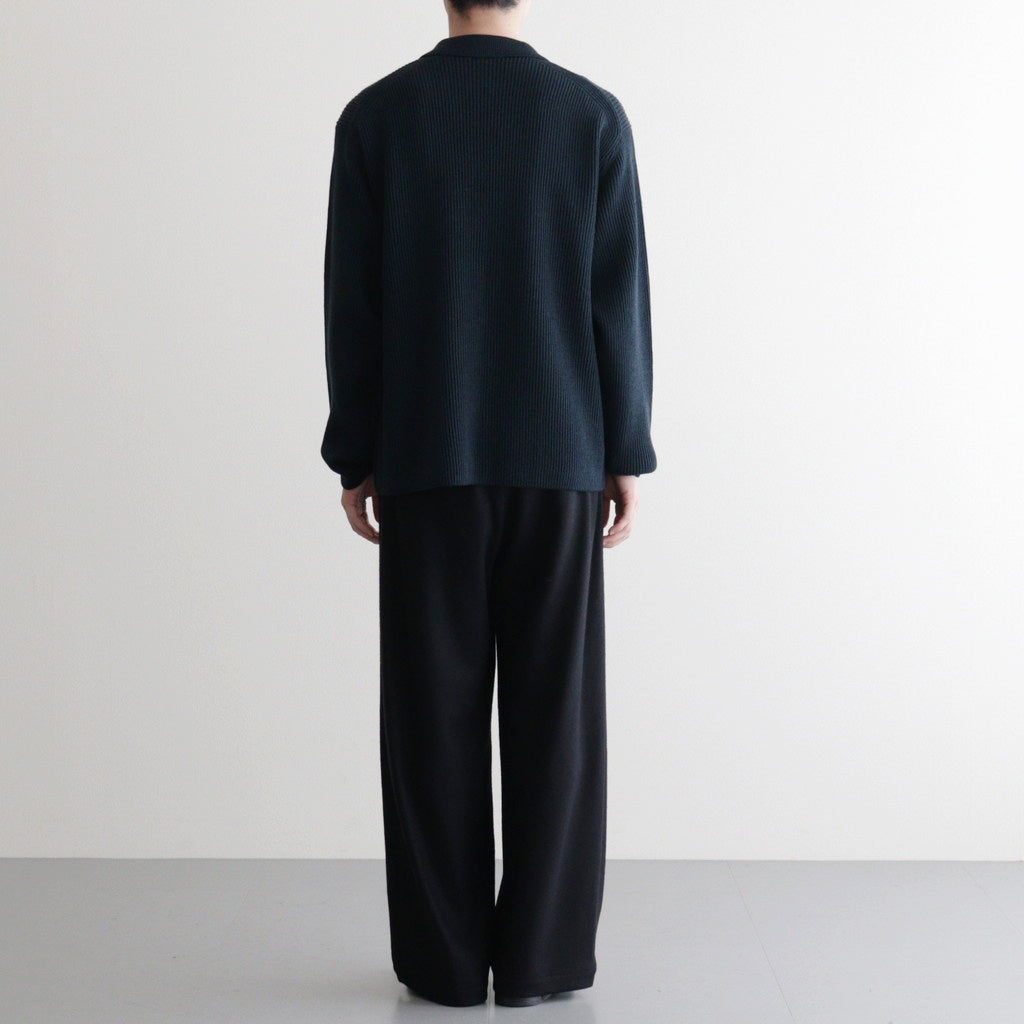 SOLID WOOL RIB POLO ZIP UP CARDIGAN #DARK GREEN×NAVY [BN-25FM-044]