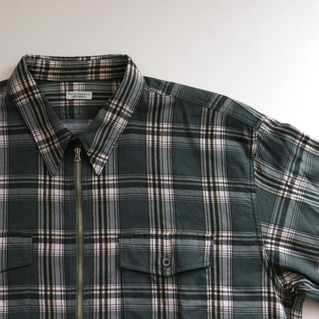 PRINT FLANNEL HALF ZIP SHIRT #JADE GREEN [PMAS-LS04]