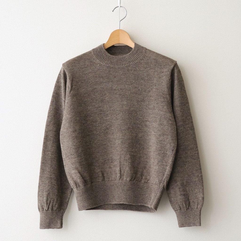 WASHED HIGH COUNT LINEN CREW NECK #BROWN [BN-26SL-013]