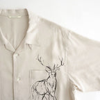 ORIGINAL PRINTED OPEN COLLAR SHIRTS (ANIMAL DRAWING) Short-sleeve #IVORY [261OJ-SH22]