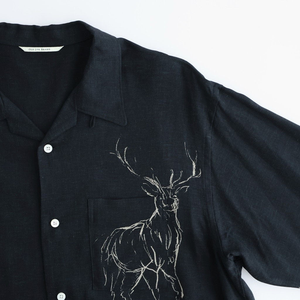ORIGINAL PRINTED OPEN COLLAR SHIRTS (ANIMAL DRAWING) Long-sleeve #BLACK [261OJ-SH18]