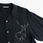 ORIGINAL PRINTED OPEN COLLAR SHIRTS (ANIMAL DRAWING) Long-sleeve #BLACK [261OJ-SH18]