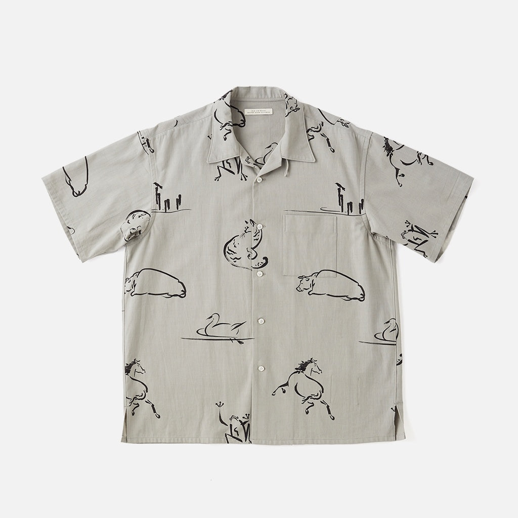 ORIGINAL PRINTED OPEN COLLAR SHIRTS (Animal Drawing) Short-sleeve #CELADONN [251OJ-SH22]