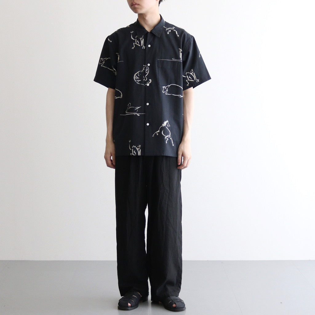 ORIGINAL PRINTED OPEN COLLAR SHIRTS (Animal Drawing) Short-sleeve #ONYX [251OJ-SH22]