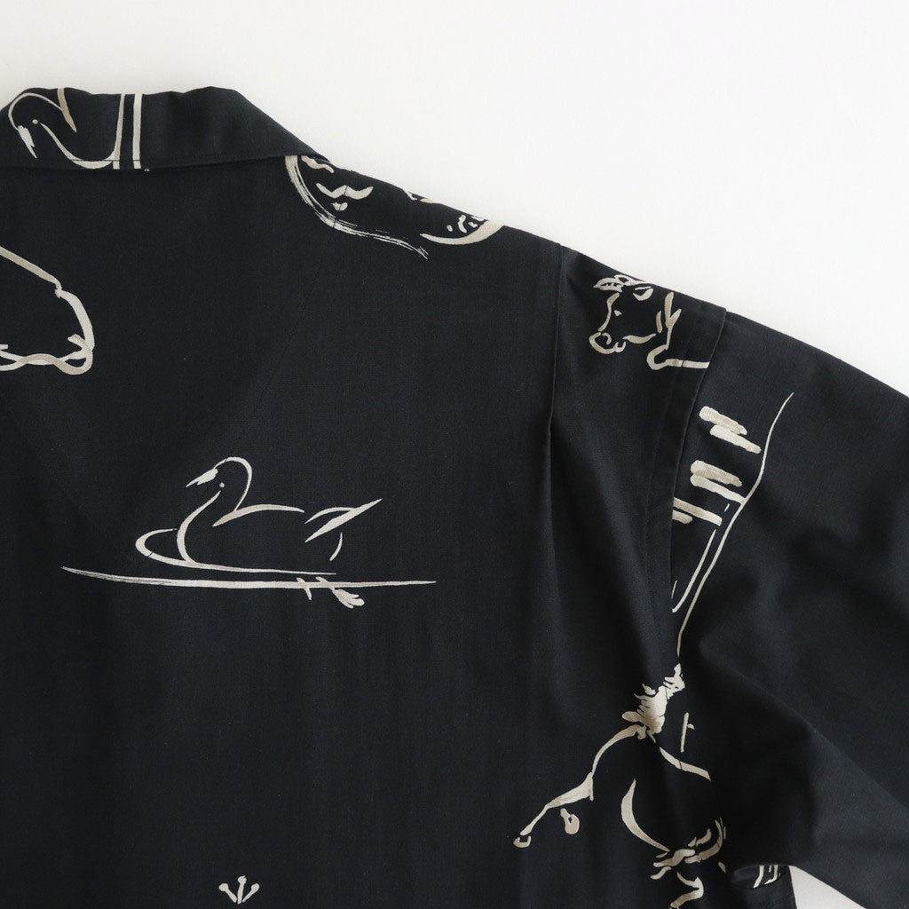 ORIGINAL PRINTED OPEN COLLAR SHIRTS (Animal Drawing) Long-sleeve #ONYX [251OJ-SH18]