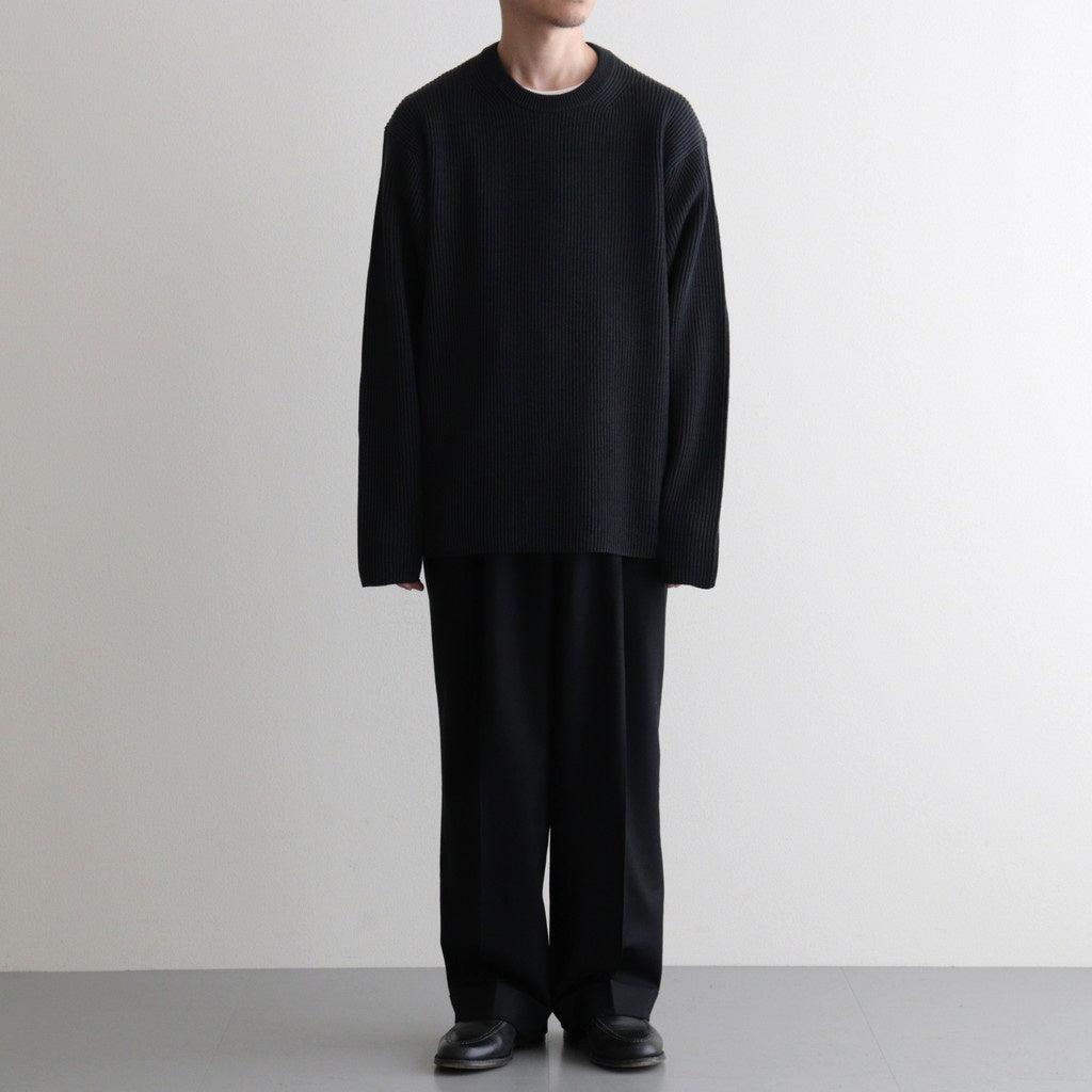 SOLID WOOL RIB CREW NECK #CHARCOAL BLUE [BN-25FM-042]