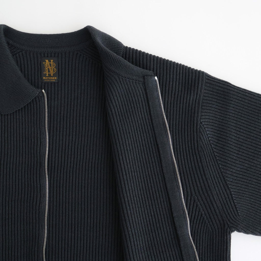 SOLID WOOL RIB POLO ZIP UP CARDIGAN #CHARCOAL BLUE [BN-25FM-044]