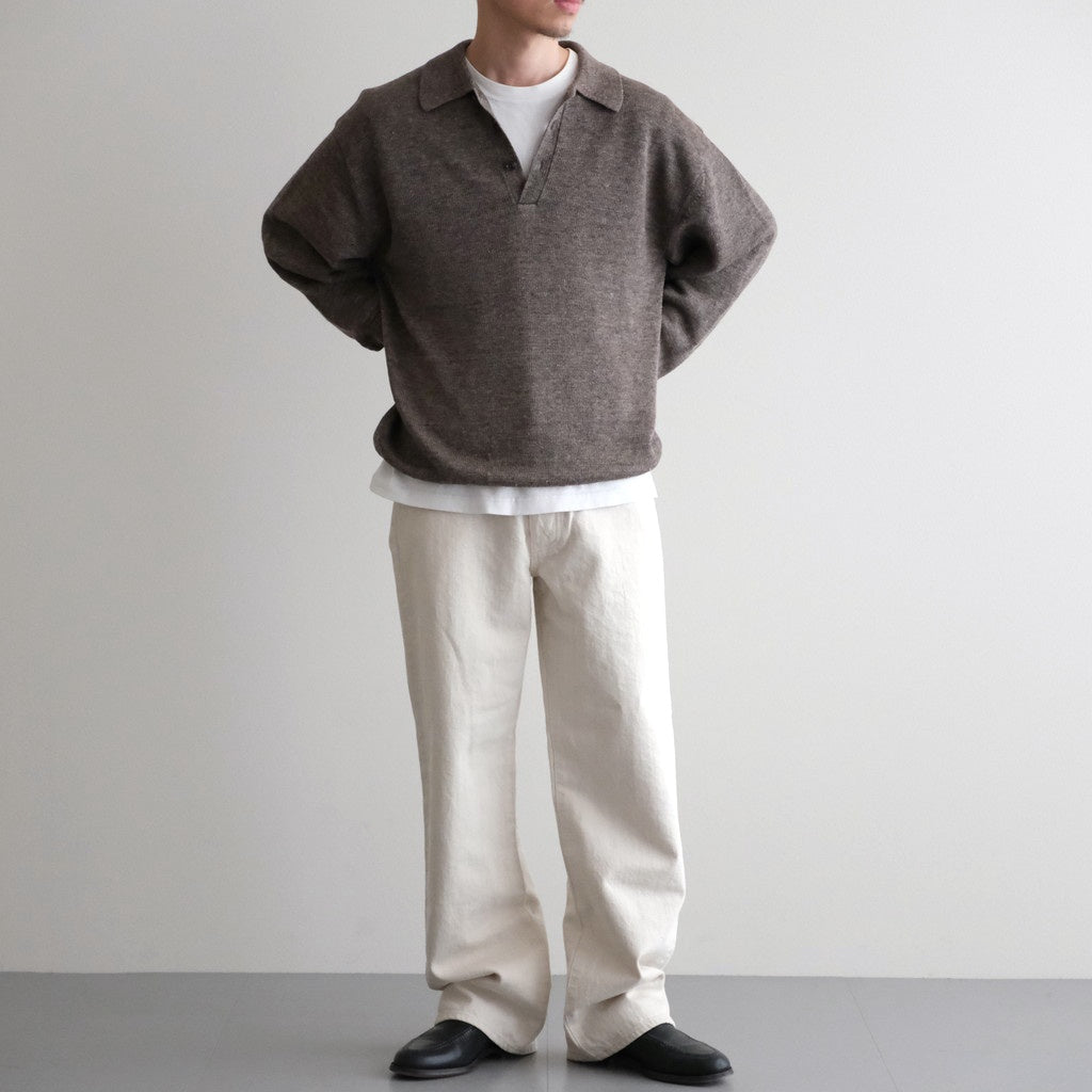 WASHED HIGH COUNT LINEN POLO #BROWN [BN-26SM-022]