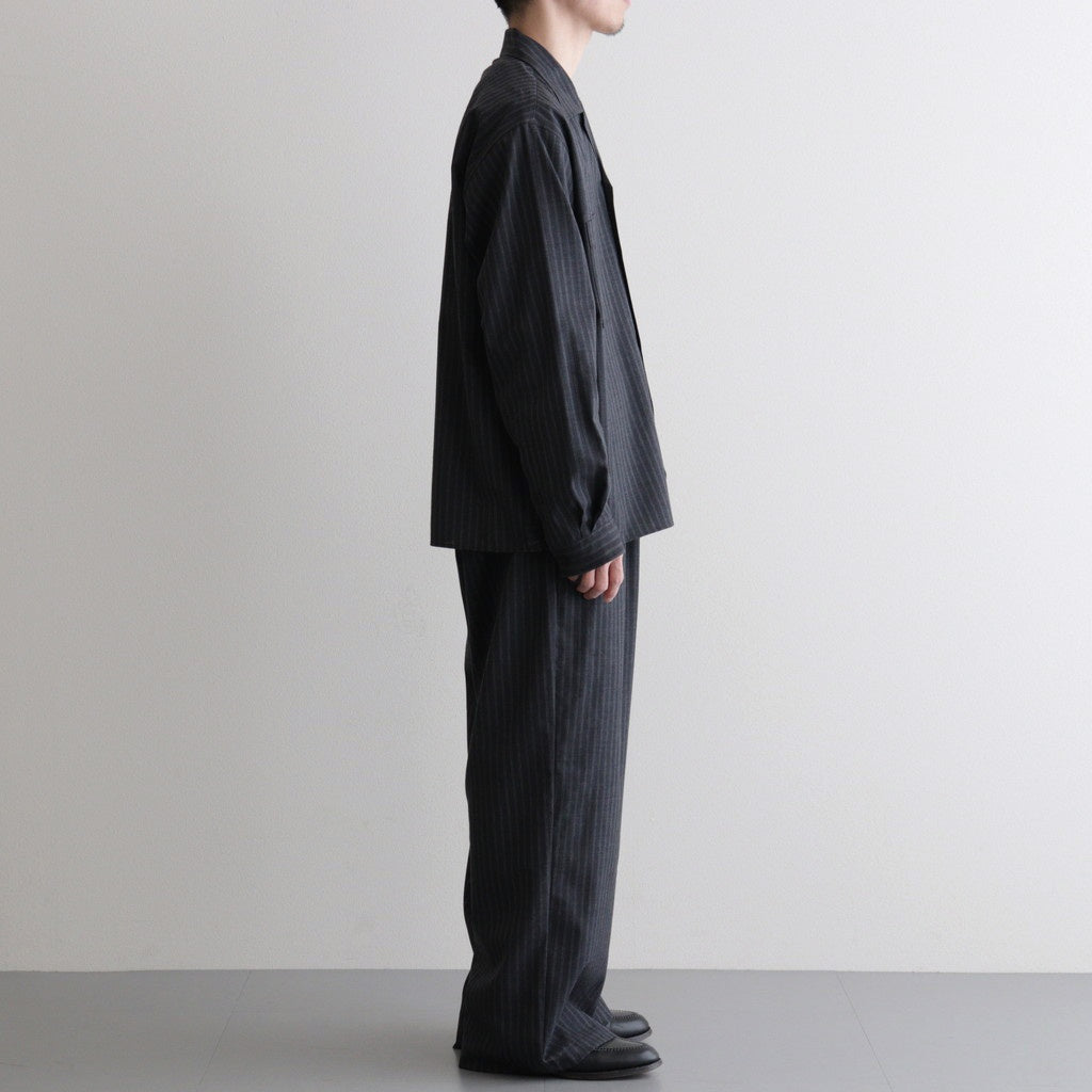 DOUBLE POCKET OPEN COLLAR SHIRT #GRAY STRIPE [M26A11SH01C]