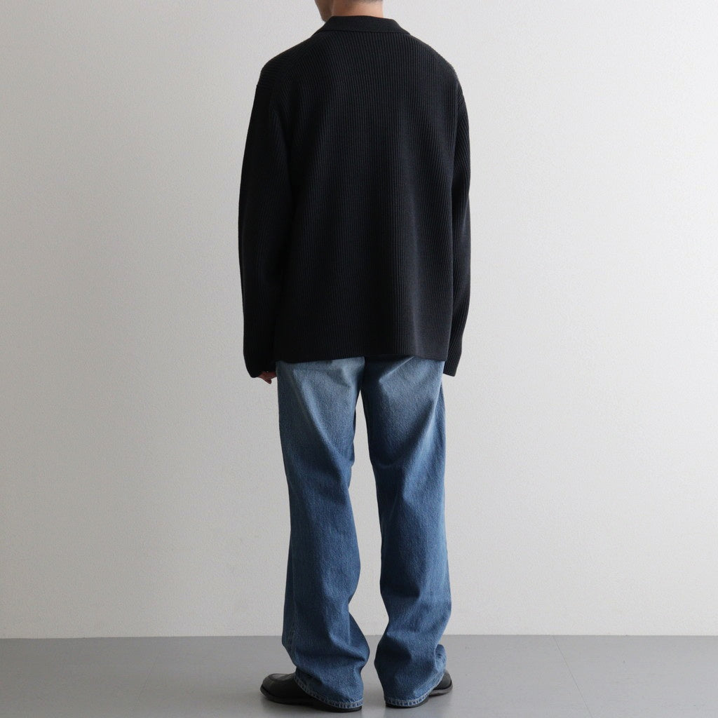 SOLID WOOL RIB POLO ZIP UP CARDIGAN #CHARCOAL BLUE [BN-25FM-044]