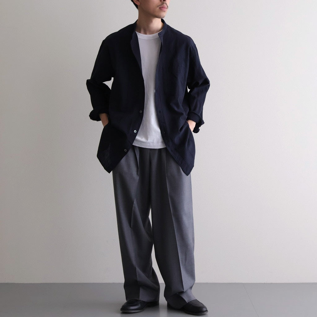 Grandad Collar Dobby Stripe Shirt #Navy [6061-1103]