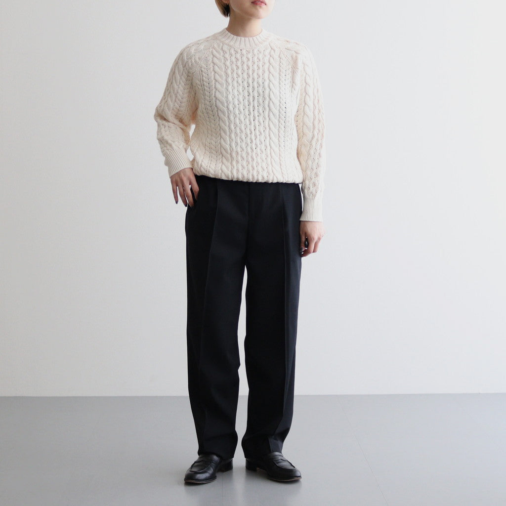 SOLID WOOL ARAN CREW NECK #IVORY [BN-24FL-035]