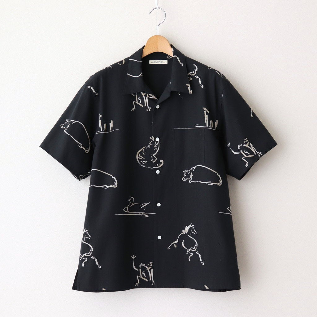 ORIGINAL PRINTED OPEN COLLAR SHIRTS (Animal Drawing) Short-sleeve