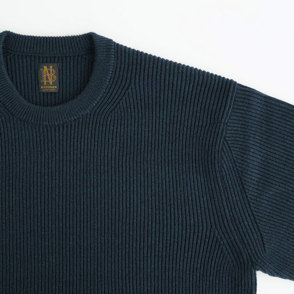 SOLID WOOL RIB CREW NECK #DARK GREEN×NAVY [BN-25FM-042]