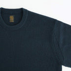 SOLID WOOL RIB CREW NECK #DARK GREEN×NAVY [BN-25FM-042]