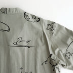ORIGINAL PRINTED OPEN COLLAR SHIRTS (Animal Drawing) Long-sleeve #CELADONN [251OJ-SH18]