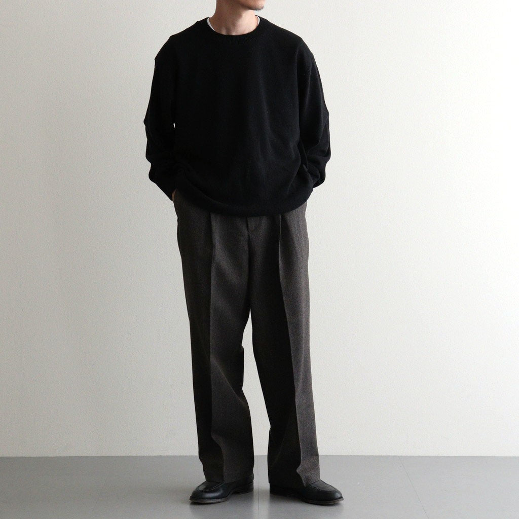TWEED WOOL ONE TUCK TROUSERS #BROWN [BN-26FM-023]