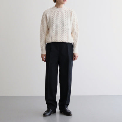 SOLID WOOL ARAN CREW NECK #IVORY [BN-24FL-035]