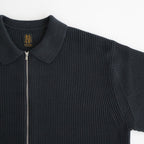 SOLID WOOL RIB POLO ZIP UP CARDIGAN #CHARCOAL BLUE [BN-25FM-044]
