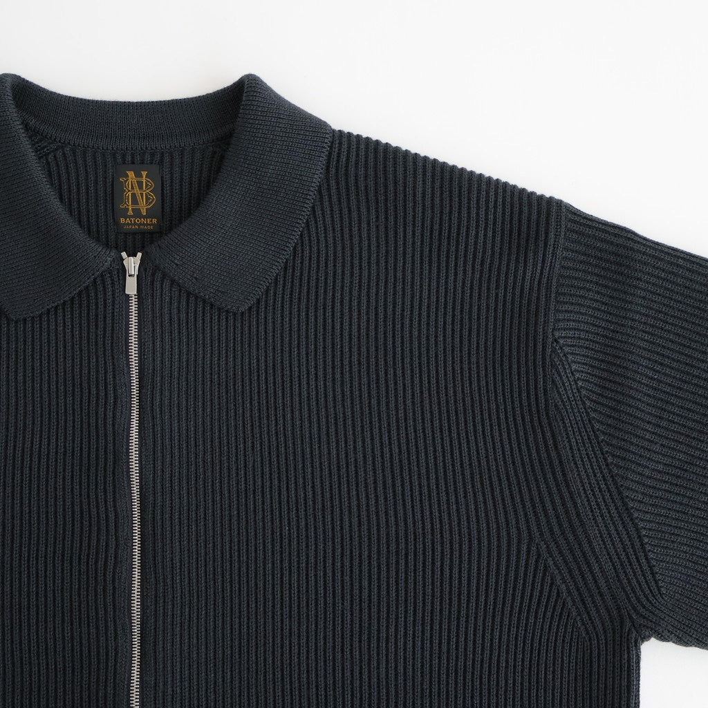SOLID WOOL RIB POLO ZIP UP CARDIGAN #CHARCOAL BLUE [BN-25FM-044]
