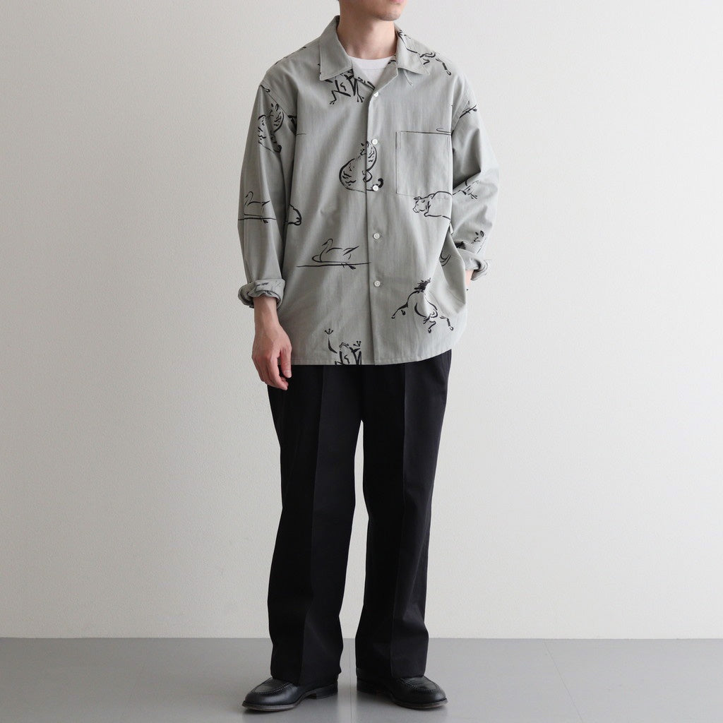 ORIGINAL PRINTED OPEN COLLAR SHIRTS (Animal Drawing) Long-sleeve #CELADONN [251OJ-SH18]