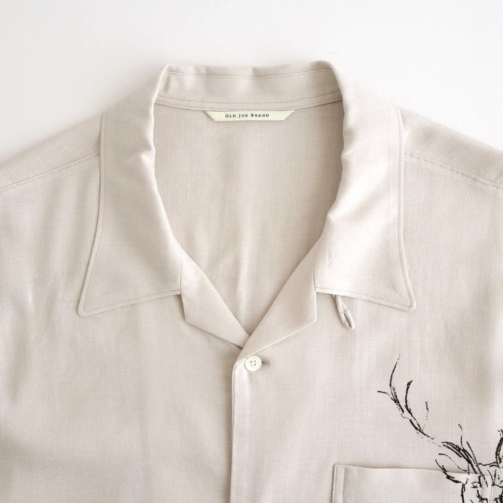 ORIGINAL PRINTED OPEN COLLAR SHIRTS (ANIMAL DRAWING) Short-sleeve #IVORY [261OJ-SH22]