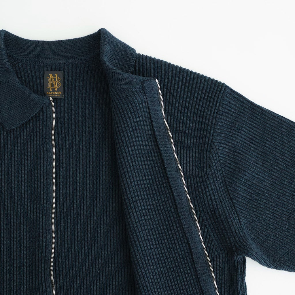 SOLID WOOL RIB POLO ZIP UP CARDIGAN #DARK GREEN×NAVY [BN-25FM-044]