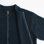 SOLID WOOL RIB POLO ZIP UP CARDIGAN #DARK GREEN×NAVY [BN-25FM-044]